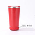 Copo térmico inox com tampa abridor e caixa de som com bluetooth Led 420ML