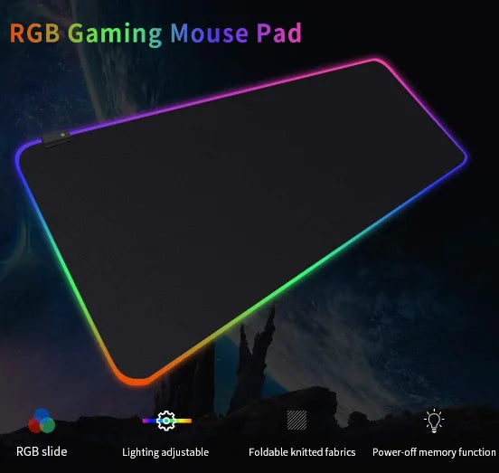 Mouse Pad Gamer RGB XXL – LED 7 Cores, Antiderrapante, 800x300mm, Resistente à Água